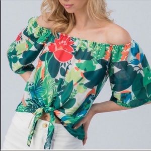 Tropical Front Tie Printed Blouse